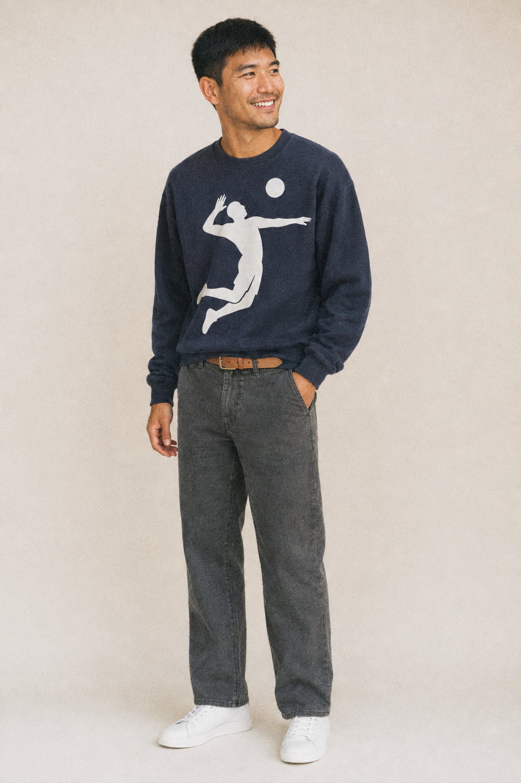 Volleyball Player Spiking Ball Fleece Sweatshirt – studio model photo