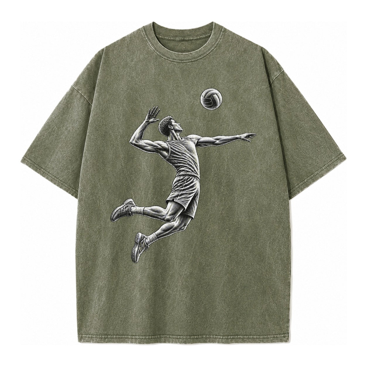 Volleyball player spiking ball - Vintage T-shirt – Army Green