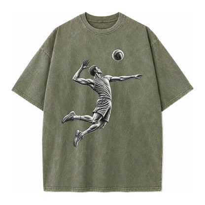 Volleyball player spiking ball - Vintage T-shirt – Army Green