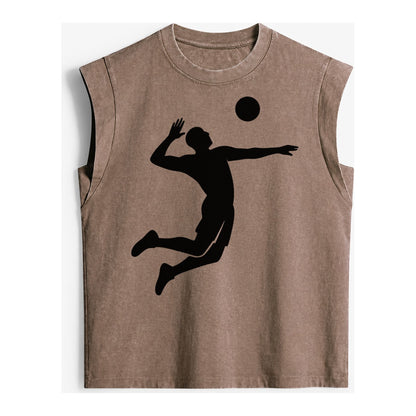 Volleyball player spiking ball - Vintage Washed Tank – Brown