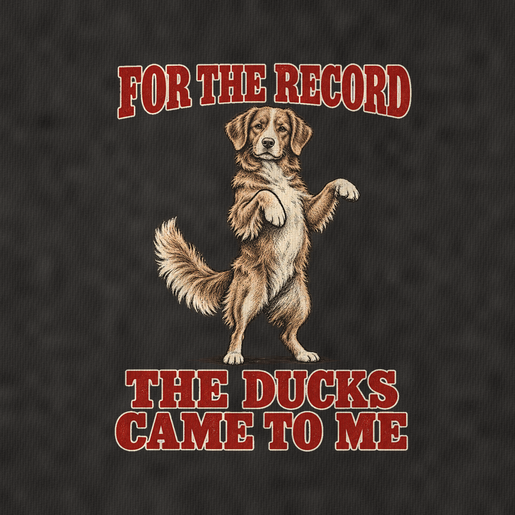 Nova Scotia Duck Tolling Retriever Dog Declarations Vintage T-shirt – black, print and cotton detail (AI mockup)