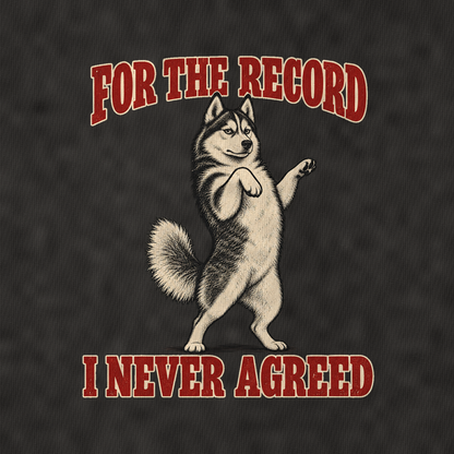Siberian Husky Dog Declarations Vintage T-shirt – black, print and cotton detail (AI mockup)