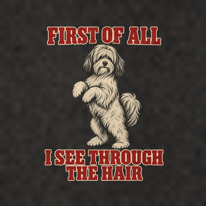 Tibetan Terrier Dog Declarations Vintage T-shirt – black, print and cotton detail (AI mockup)