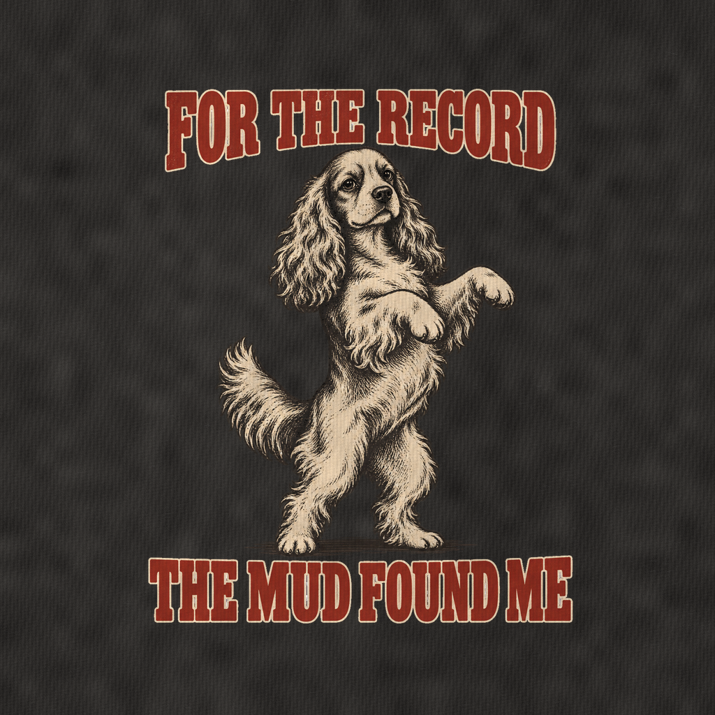 Cocker Spaniel Dog Declarations Vintage T-shirt – black, print and cotton detail (AI mockup)