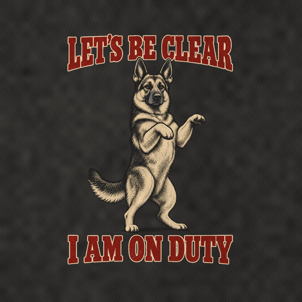 German Shepherd Dog Declarations Vintage T-shirt – black, print and cotton detail (AI mockup)