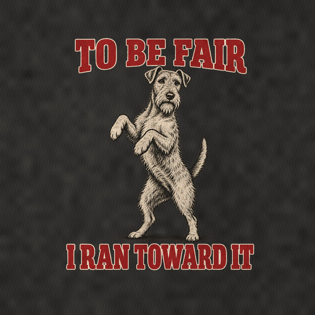 Irish Terrier Dog Declarations Vintage T-shirt – black, print and cotton detail (AI mockup)