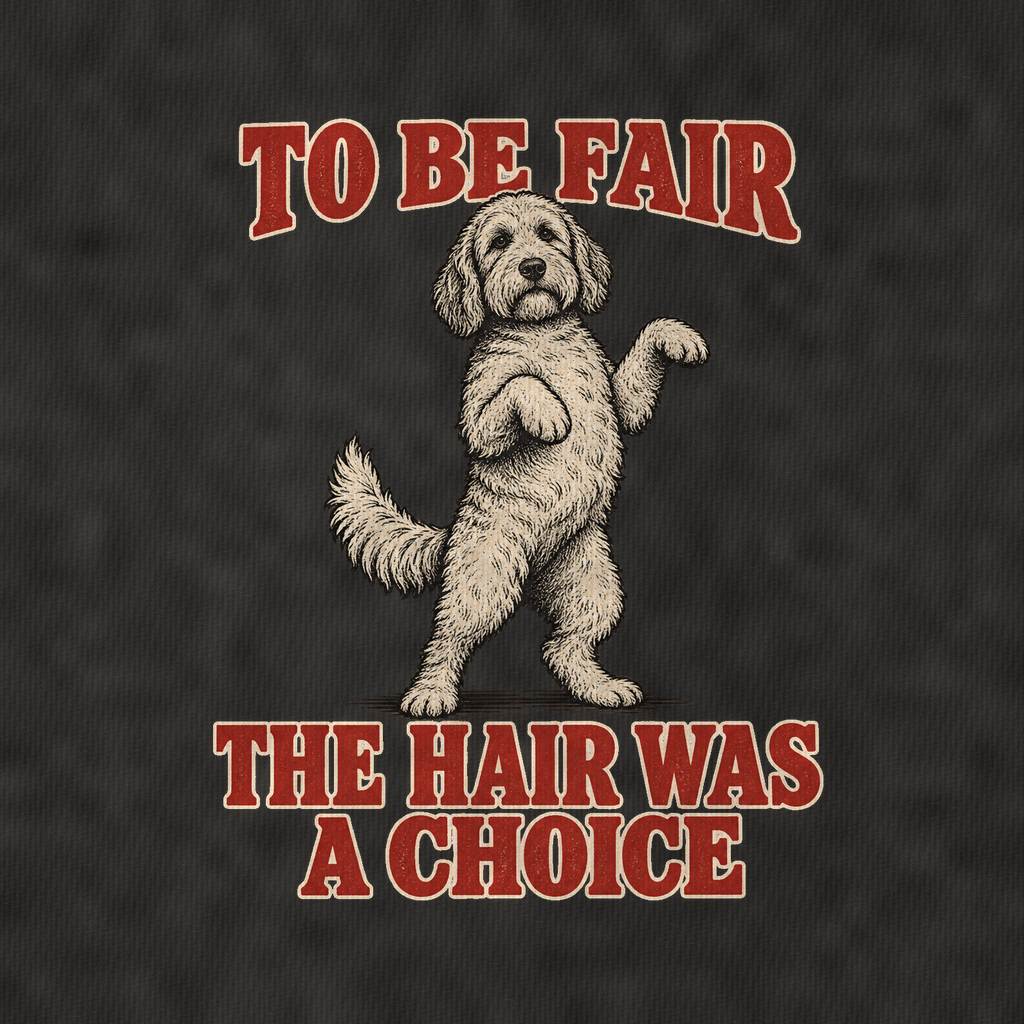 Labradoodle Dog Declarations Vintage T-shirt – black, print and cotton detail (AI mockup)