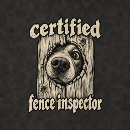 Certified Fence Inspector Vintage T-shirt – black, print and cotton detail (AI mockup)