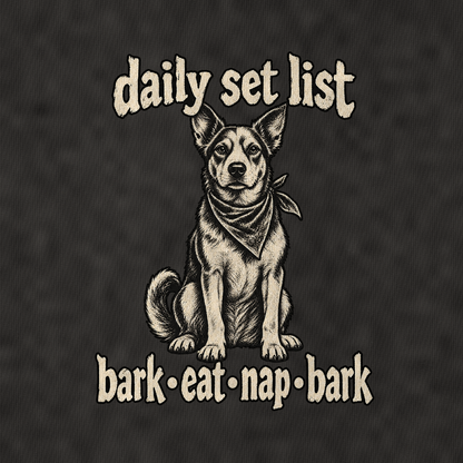 Daily Set List Vintage T-shirt – black, print and cotton detail (AI mockup)