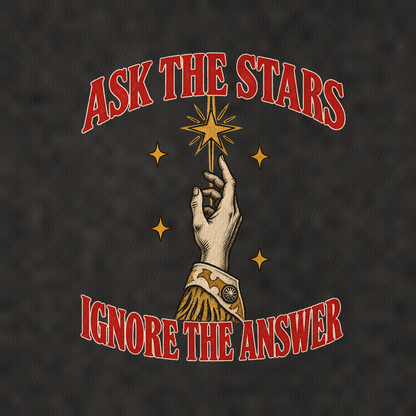 Ignore The Answer Unhinged Affirmations Vintage T-shirt – black, print and cotton detail (AI mockup)