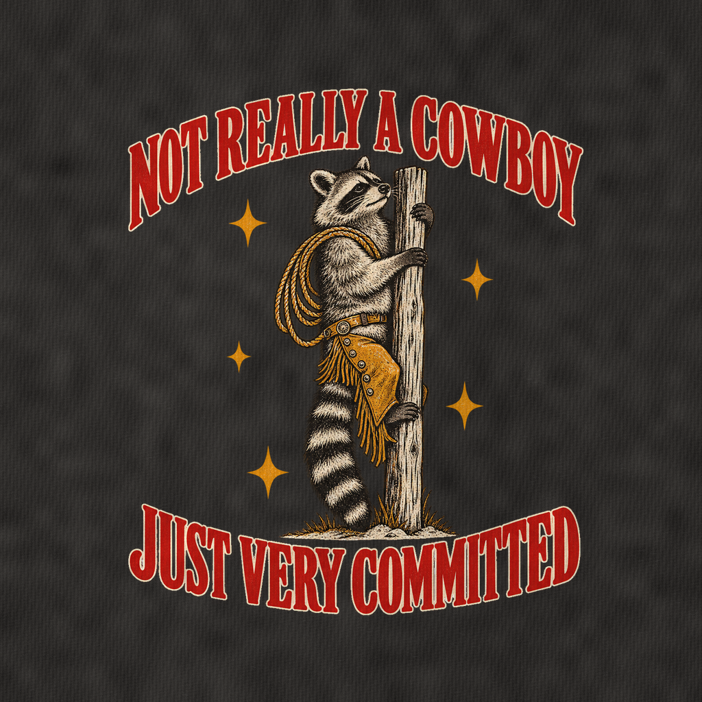 Just Very Committed Unhinged Affirmations Vintage T-shirt – black, print and cotton detail (AI mockup)