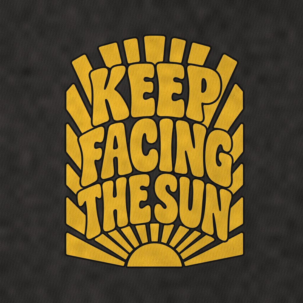Keep Facing The Sun Sunburst Sayings Vintage T-shirt – black, print and cotton detail (AI mockup)