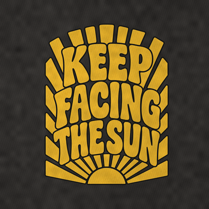 Keep Facing The Sun Sunburst Sayings Vintage T-shirt – black, print and cotton detail (AI mockup)