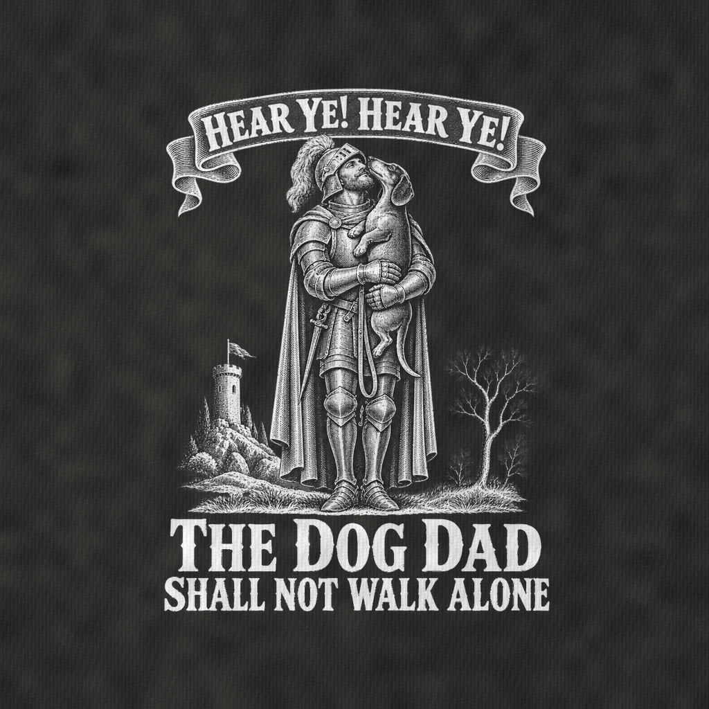 The Dog Dad And The Dachshund Royal Decree Vintage T-shirt – black, print and cotton detail (AI mockup)