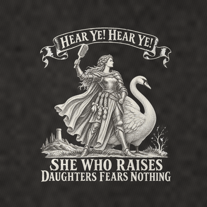 The Mother Of Daughters On A Swan Royal Decree Vintage T-shirt – black, print and cotton detail (AI mockup)