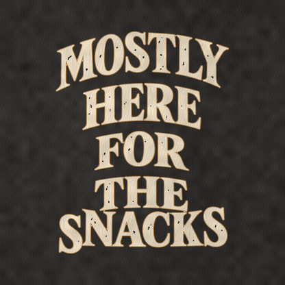 Mostly Here For The Snacks Quiet Statements Vintage T-shirt – black, print and cotton detail (AI mockup)