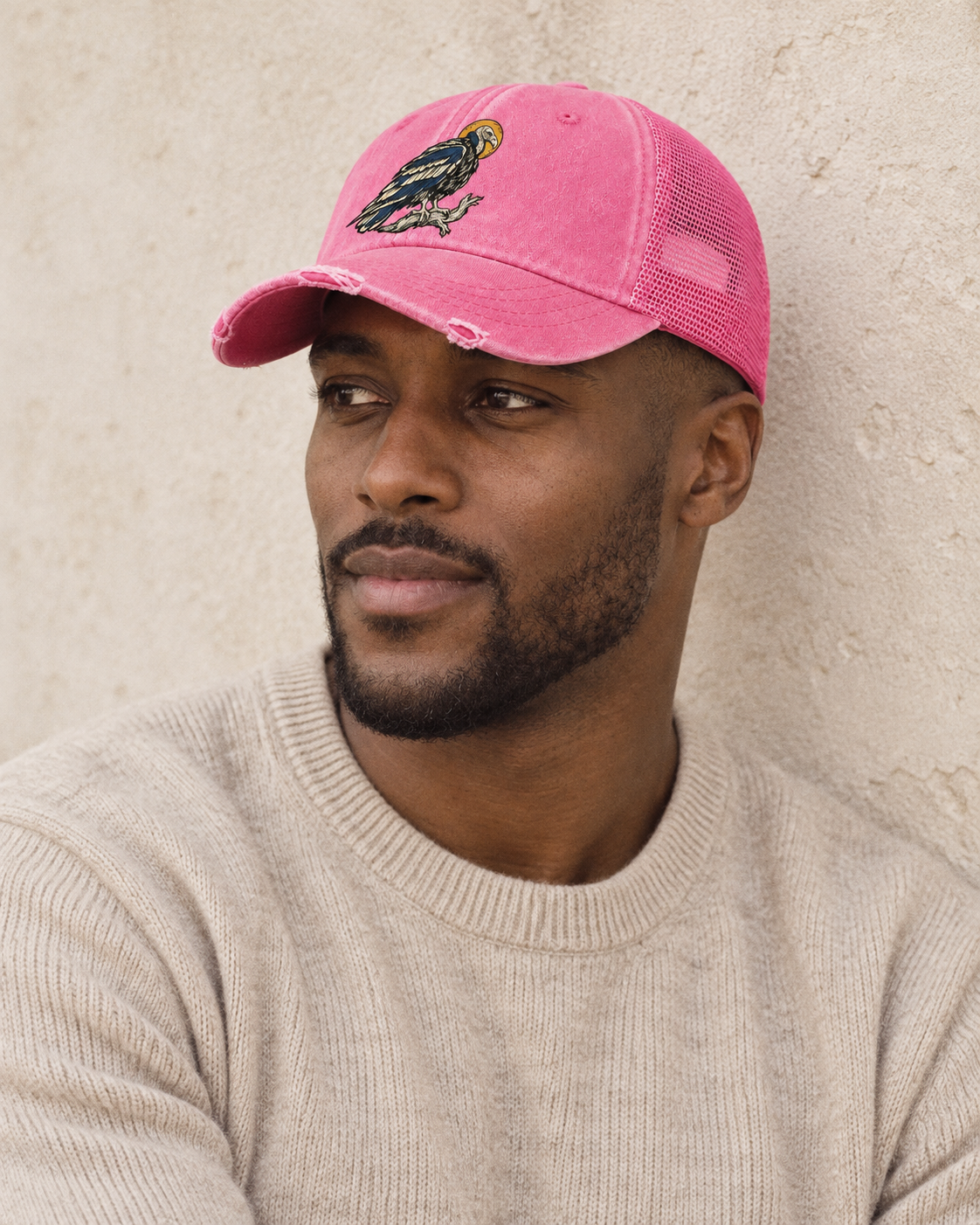 Model wearing the cap