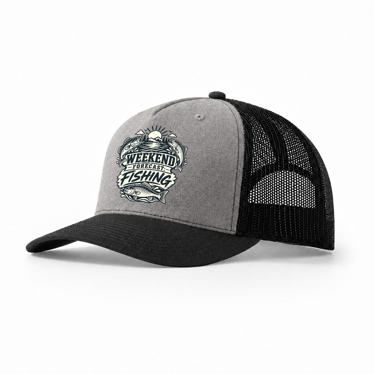 Weekend Forecast Fishing Fishing Elegant Trucker Hat – Grey Black