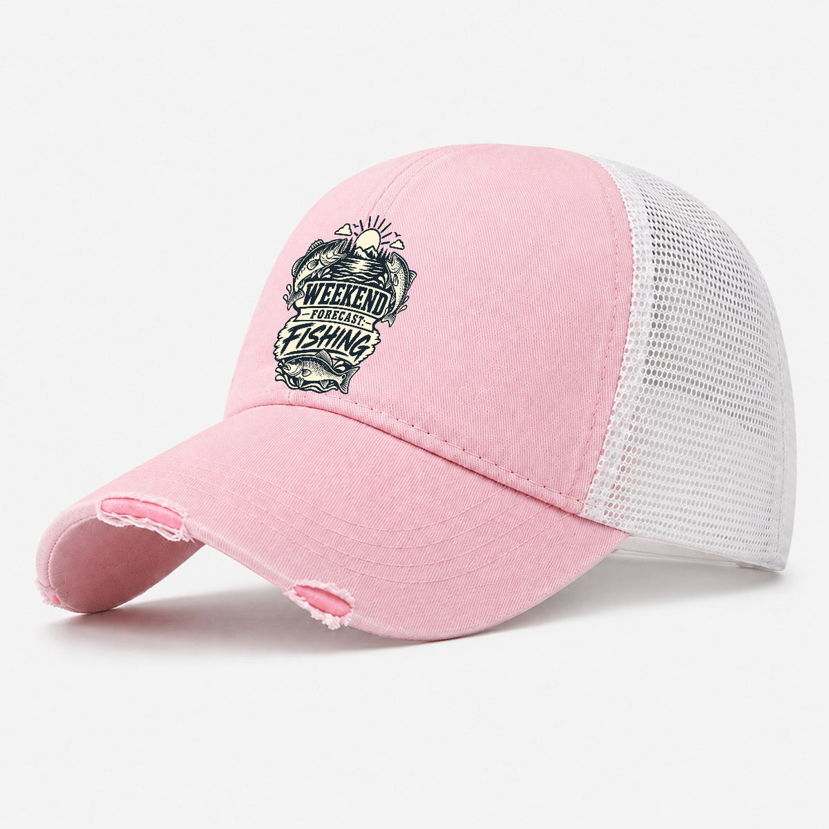 Weekend Forecast Fishing Fishing Elegant Washed Trucker Hat – Light Pink