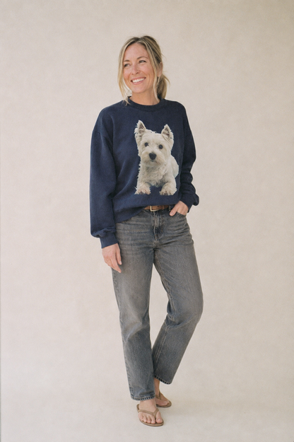 West Highland White Terrier Fleece Sweatshirt – studio model photo