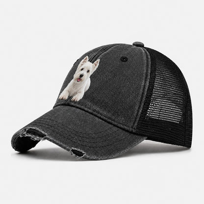 West Highland White Terrier Westie Lying Down Top Breeds Washed Trucker Hat – Black