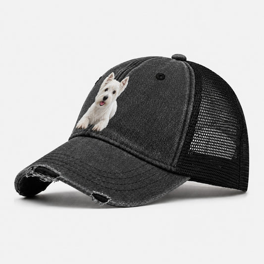 West Highland White Terrier Westie Lying Down Top Breeds Washed Trucker Hat – Black