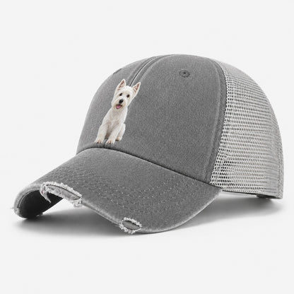 West Highland White Terrier Westie Sitting Top Breeds Washed Trucker Hat – Grey