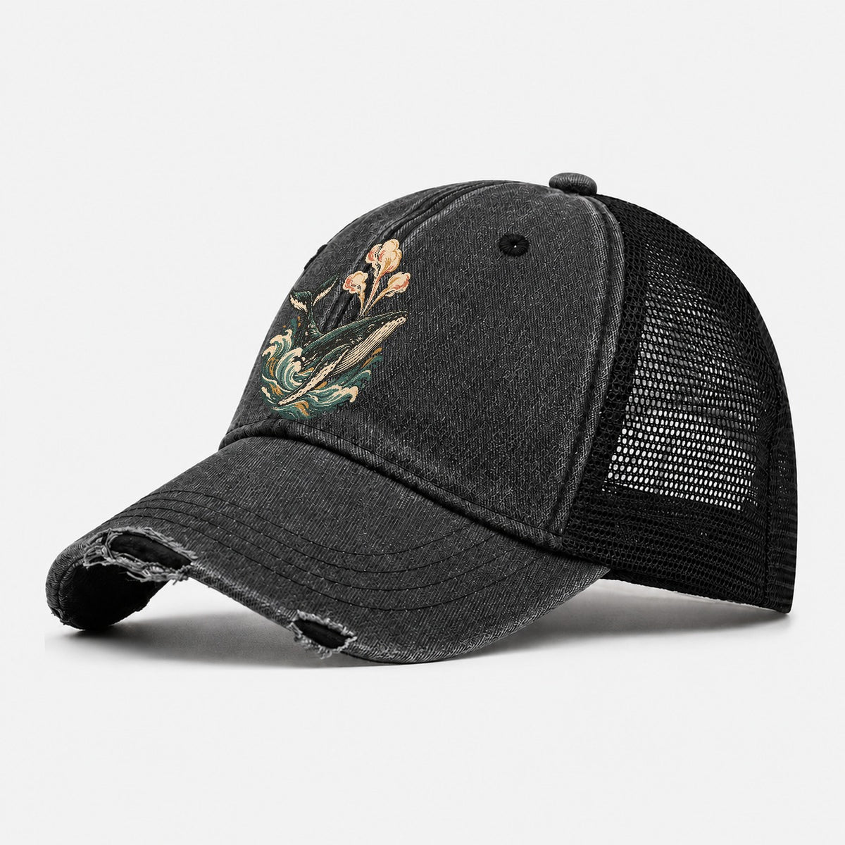 Whale Breath Cloud Gentle Wild Washed Trucker Hat – Black