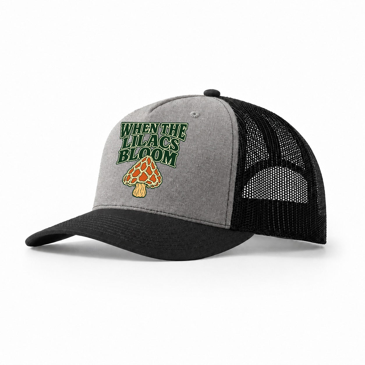 When The Lilacs Bloom Foraging And Mycology Trucker Hat – Grey Black