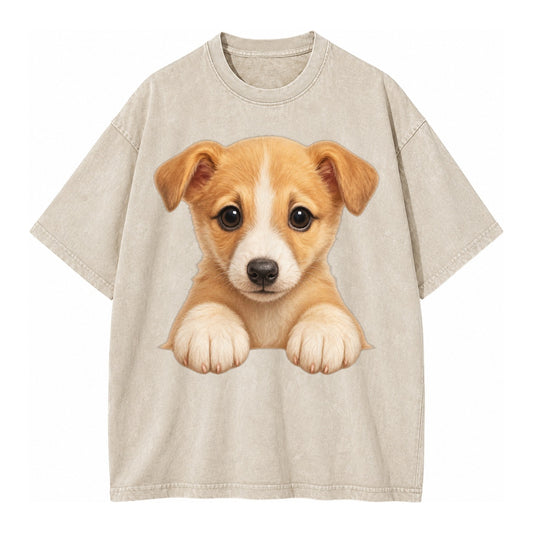 Whippet Fawn Colored Design Vintage T-shirt – Off White