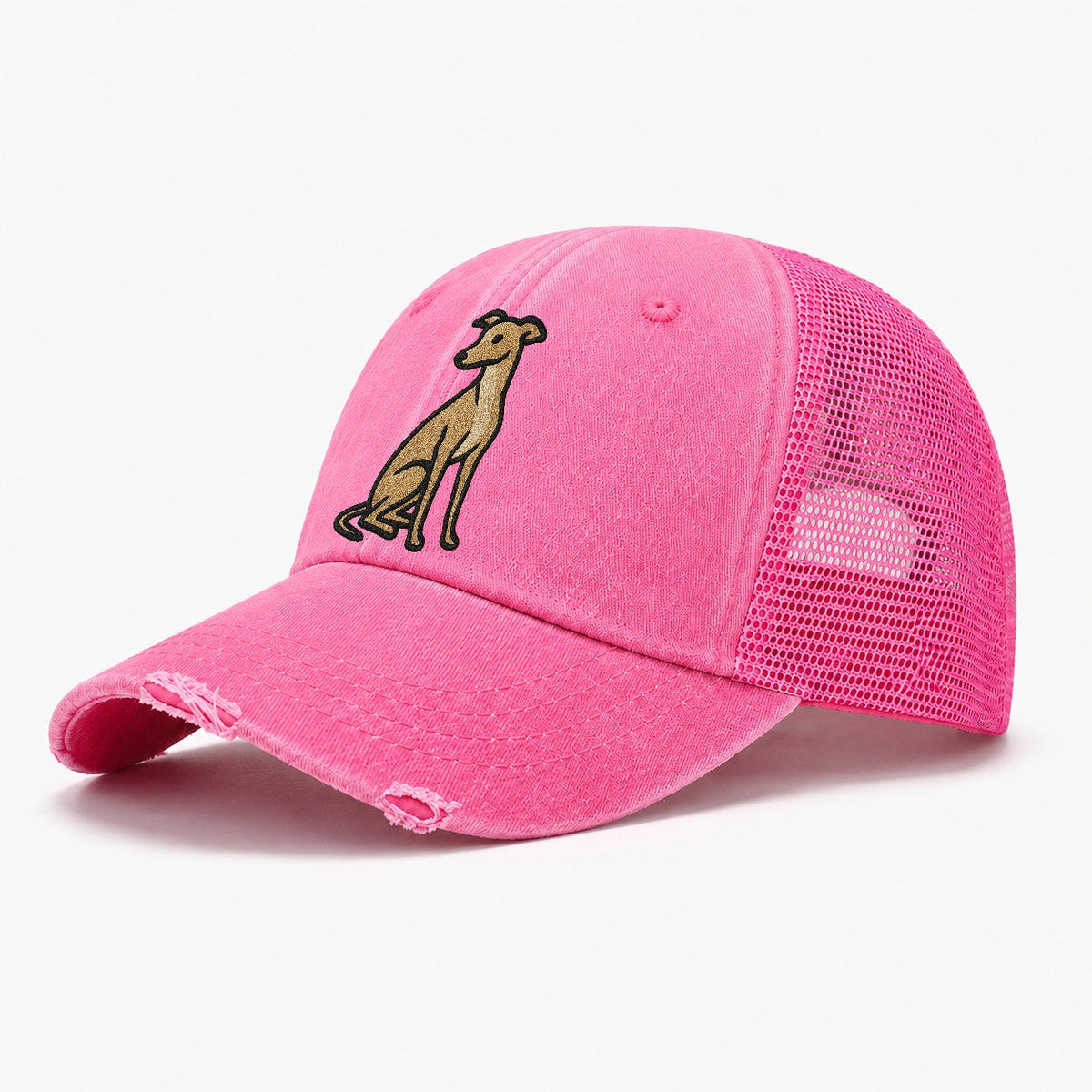Whippet Fawn Colored Design Washed Trucker Hat – Rose