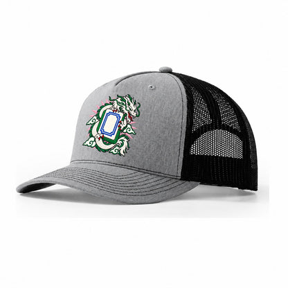White Dragon Mahjong Game Night Trucker Hat – Sport Grey Black