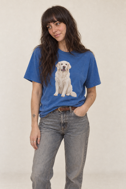 White English Cream Golden Retrievers Classic T-shirt – studio model photo
