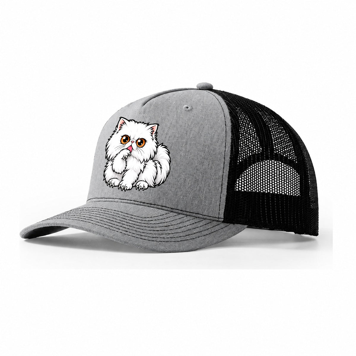 White Persian Grooming Peeking Cats Trucker Hat – Sport Grey Black
