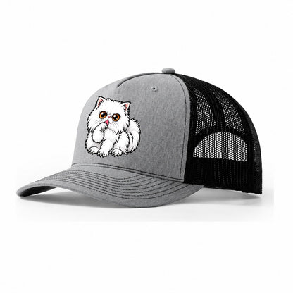White Persian Grooming Peeking Cats Trucker Hat – Sport Grey Black