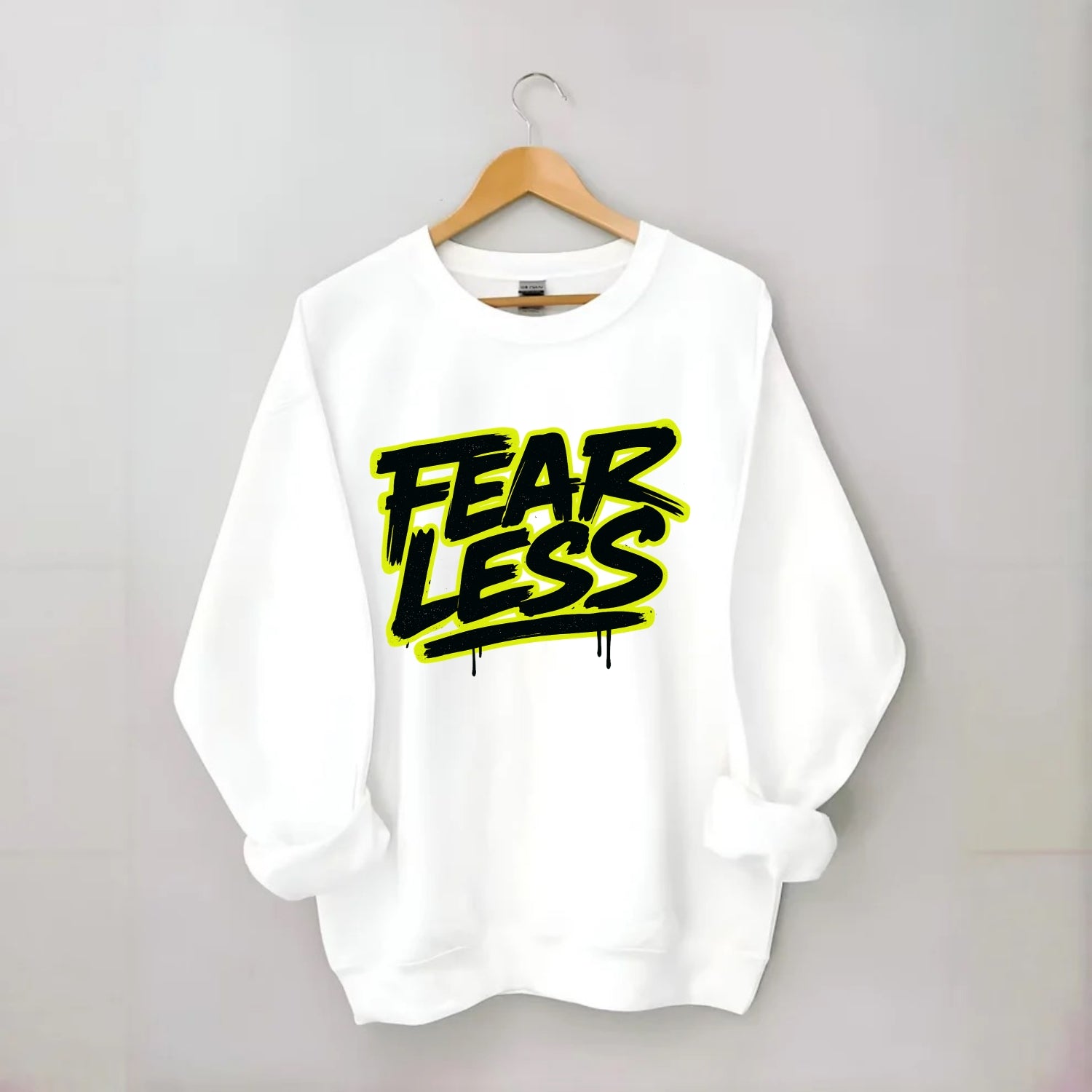 Bold typography design - "FEARLESS" - courage, bravery, facing challenges - Crewneck Sweatshirt - white