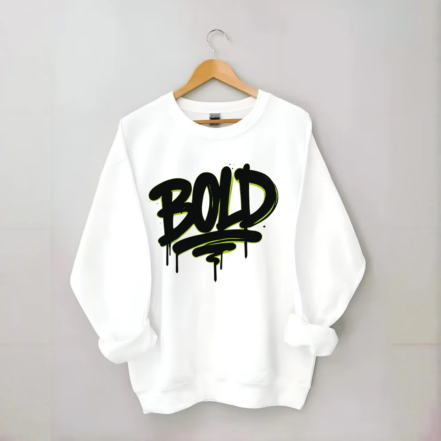 Bold typography design - "BOLD" - courageous, standing out - Crewneck Sweatshirt - white