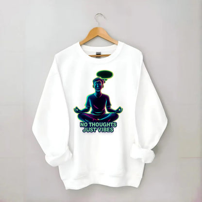 Peaceful floating figure with empty thought bubble - "no thoughts just vibes" - Crewneck Sweatshirt - white