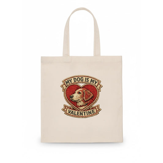 MY DOG IS MY VALENTINE - heart with dog in red , single pet owner - Tote Bag - white