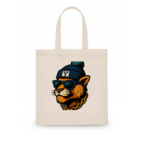 Provo Cougar wearing BYU beanie with Y patch - Tote Bag