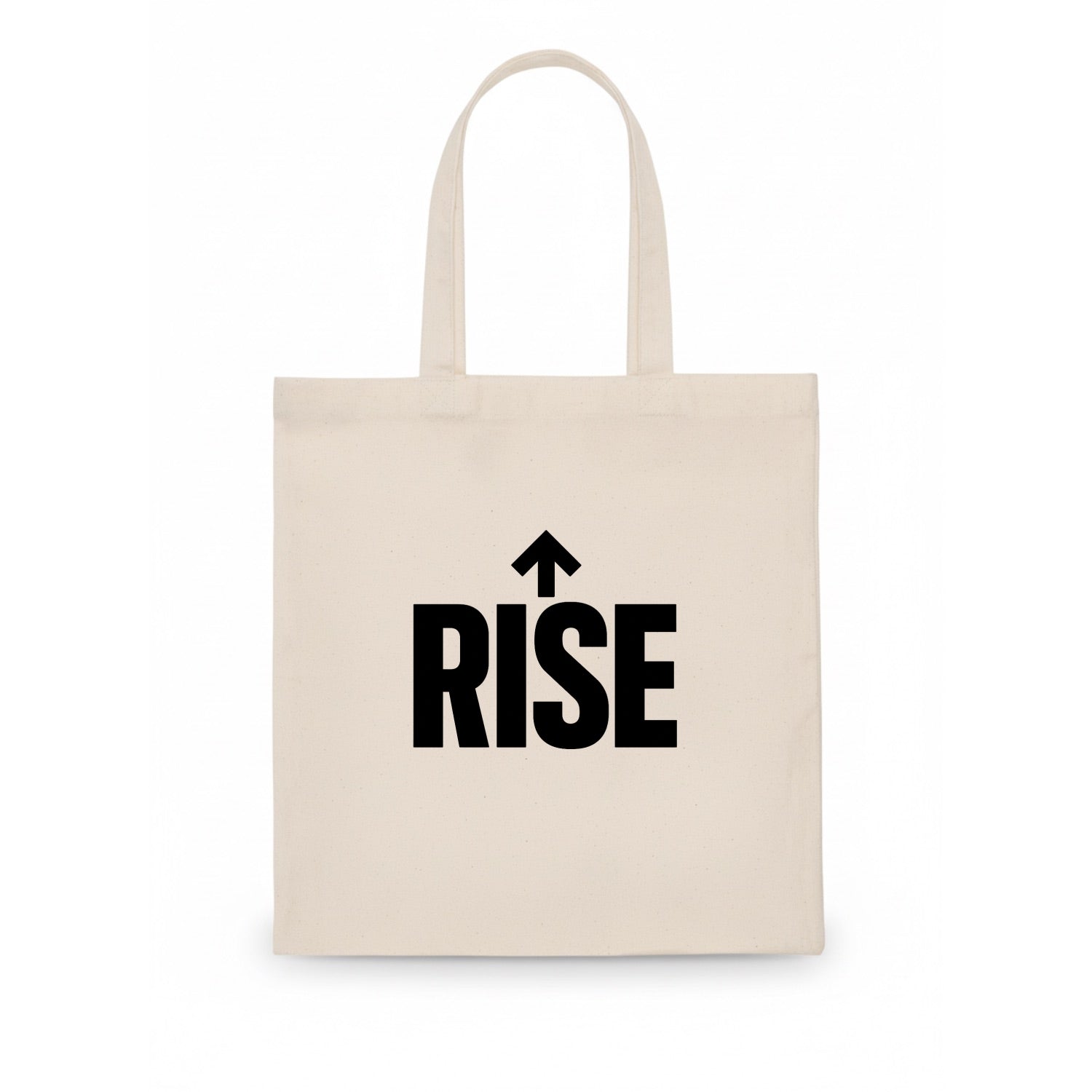 Bold typography design - "RISE" - getting up, ascending, elevating - Tote Bag - white