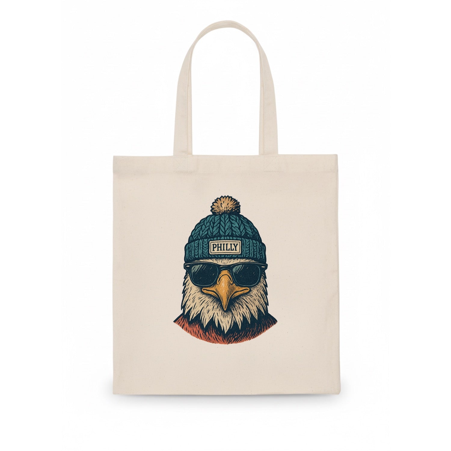 Philadelphia Eagle wearing Philly beanie with pom pom and wayfarer sunglasses - Tote Bag - white