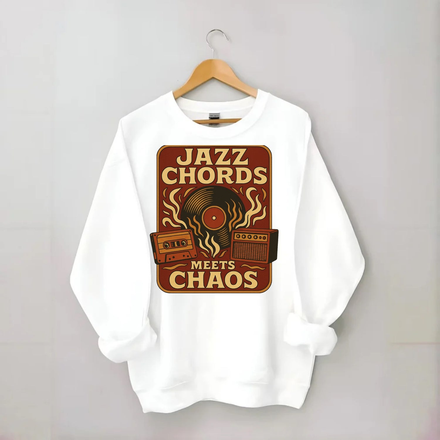 Jazz chords with hyperpop energy - "Jazz Meets Chaos" - unexpected fusion - Crewneck Sweatshirt - white