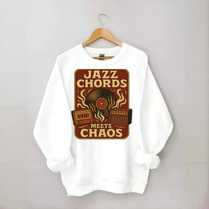 Jazz chords with hyperpop energy - "Jazz Meets Chaos" - unexpected fusion - Crewneck Sweatshirt - white