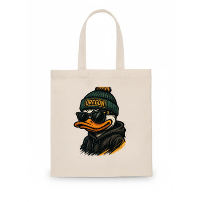 Eugene Duck wearing Oregon beanie with O patch - Tote Bag - white