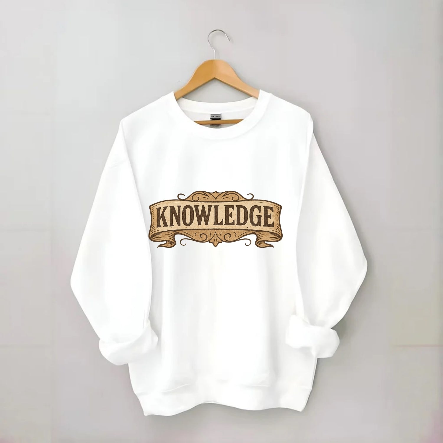 Bold typography design - "KNOWLEDGE" - learning, understanding - Crewneck Sweatshirt - white