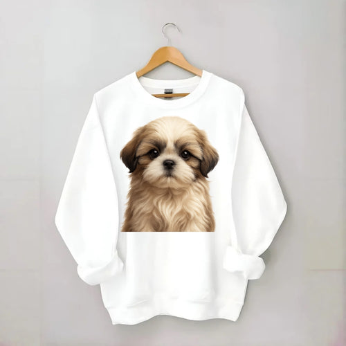Baby Shih Tzu Puppy - long flowing coat, flat face, big dark eyes, - Crewneck Sweatshirt