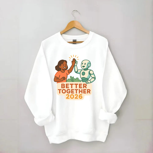Human and AI robot high-fiving as collaborative partners - Better Together - Crewneck Sweatshirt
