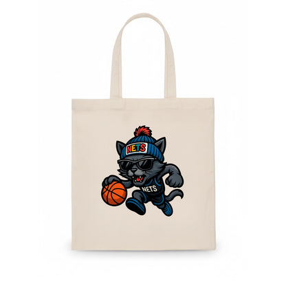 Brooklyn Cat wearing Nets beanie with street art patch and wayfarer sunglasses - Tote Bag - white