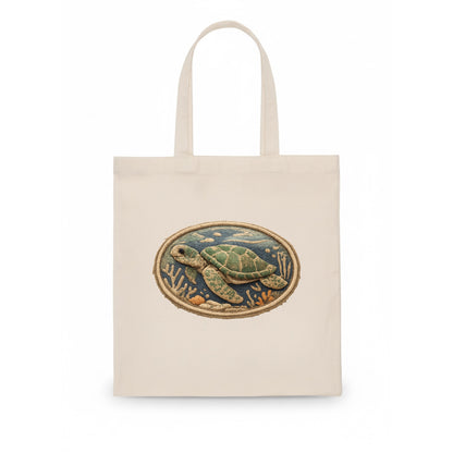 SEA TURTLE - swimming turtle in green and blue , ocean life - Tote Bag - white